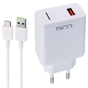 شارژر دیواری تسکو مدل TTC 64 به همراه کابل تبدیل USB-C | سفید | گارانتی 6 ماهه توسن سیستم