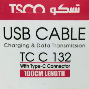 کابل تبدیل USB به USB-C تسکو مدل TCC 132 طول 1 متر | مشکی | گارانتی 6 ماهه توسن سیستم
